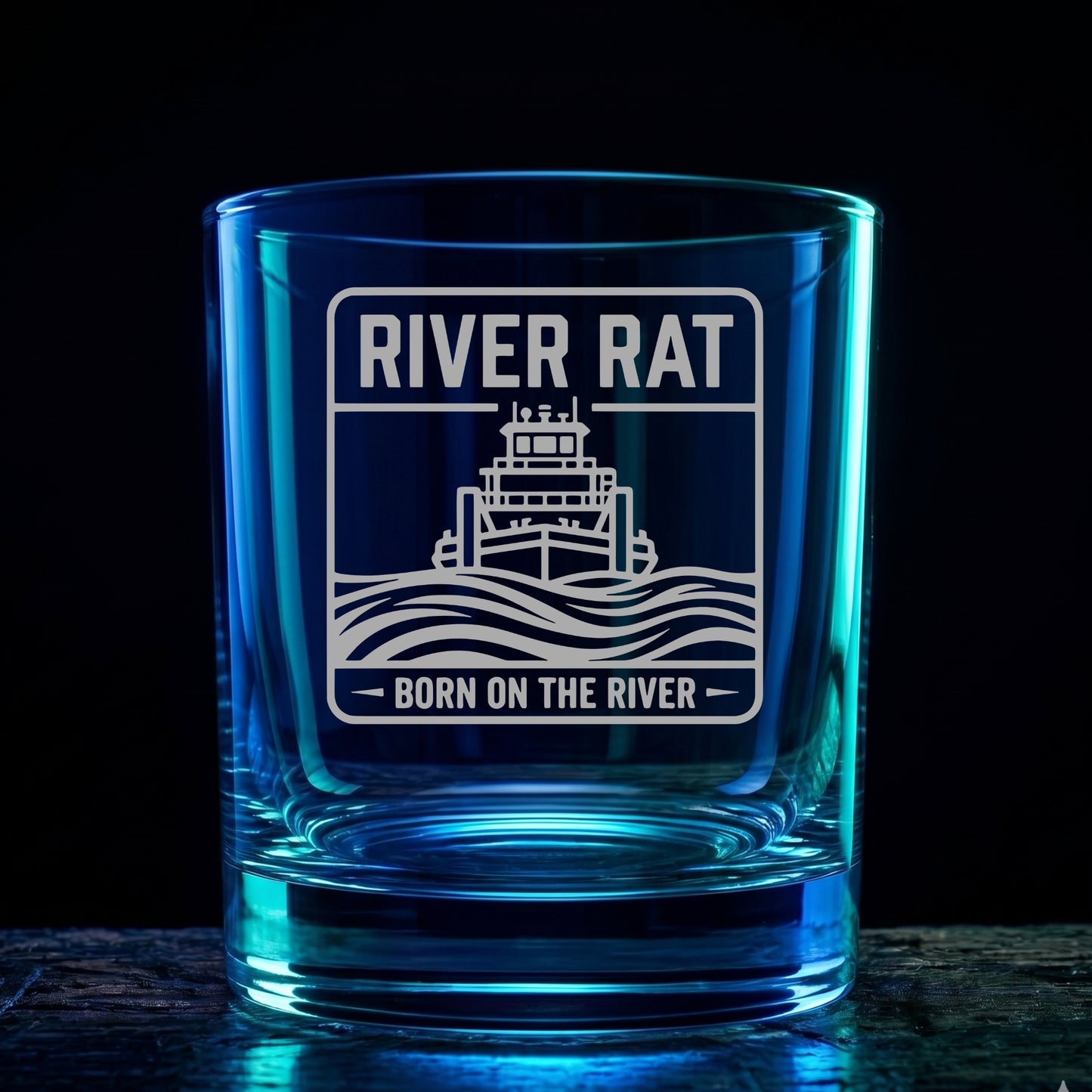 River Rat Born on the River Whiskey Glass - Engraved Towboat Rocks Glass - Towboater Gift