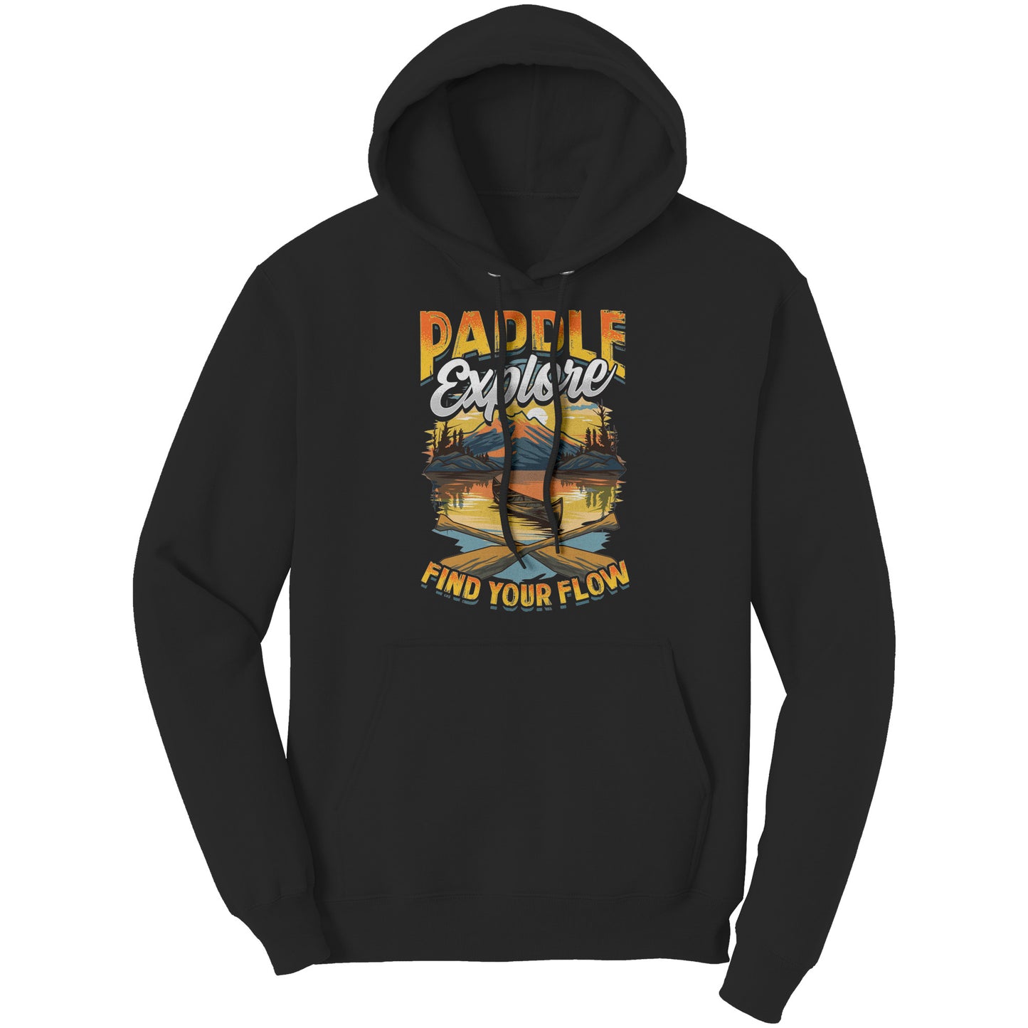 Paddle Explore Find Your Flow - Canoeing Paddling Sunset Mountain Graphics T-Shirt