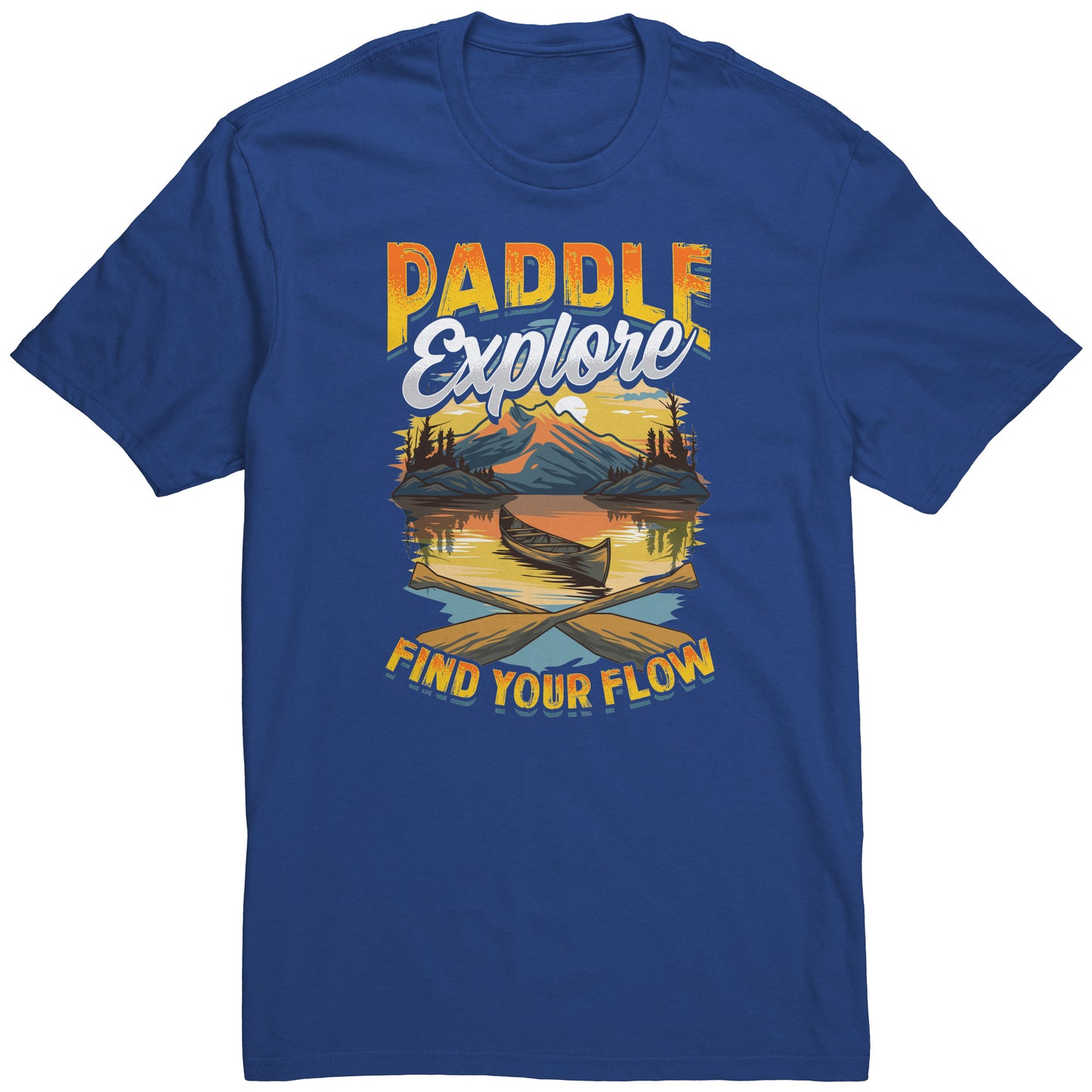 Paddle Explore Find Your Flow - Canoeing Paddling Sunset Mountain Graphics T-Shirt