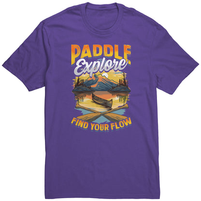 Paddle Explore Find Your Flow - Canoeing Paddling Sunset Mountain Graphics T-Shirt
