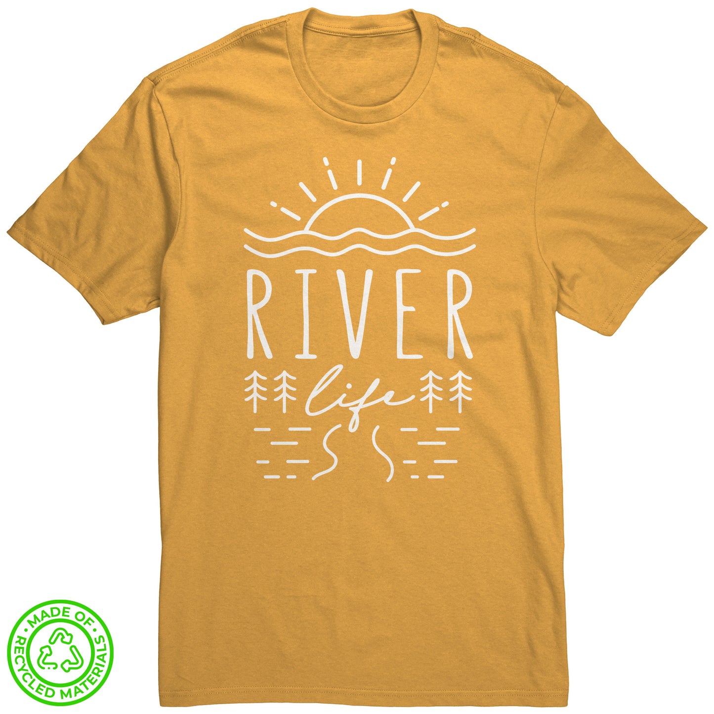River Life T-Shirt – Minimalist Sunset and Flowing River Design