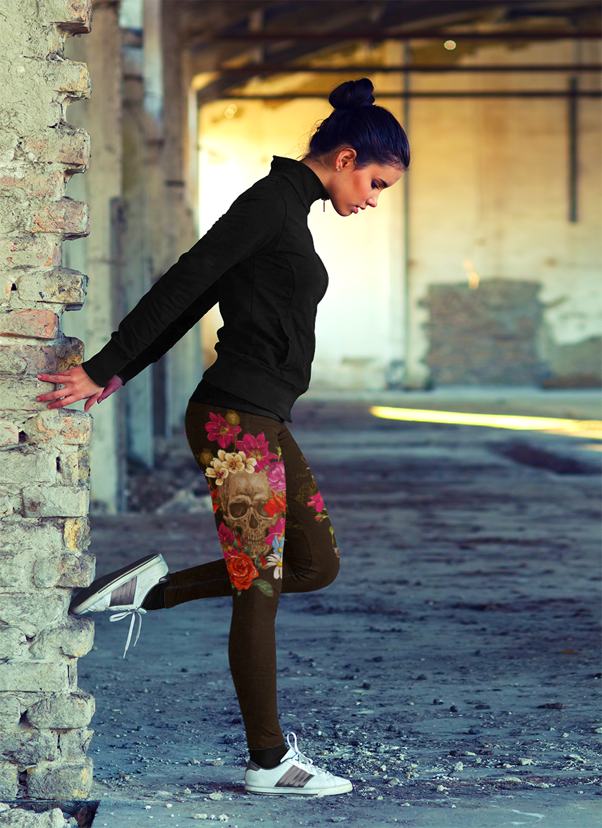 Skull Head Leggings BROWN
