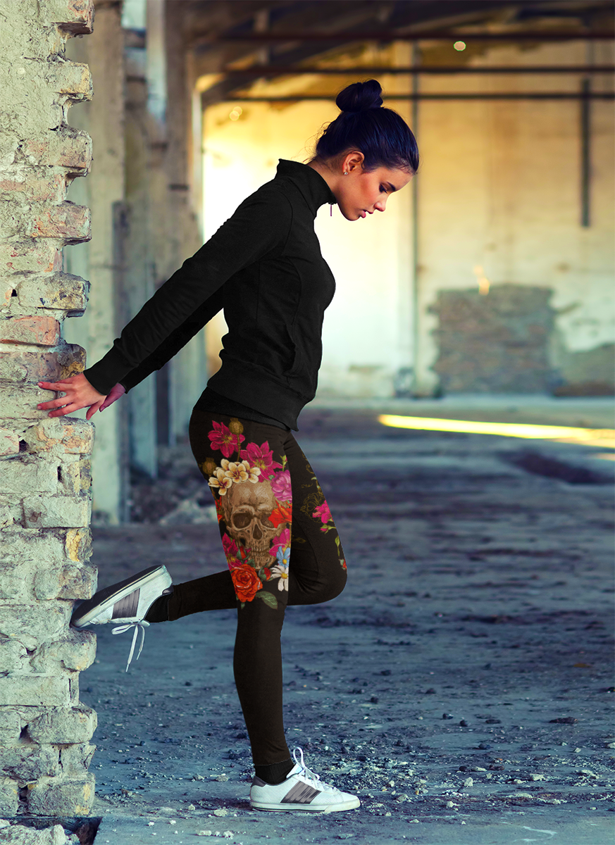 Skull Head Leggings DARK BROWN