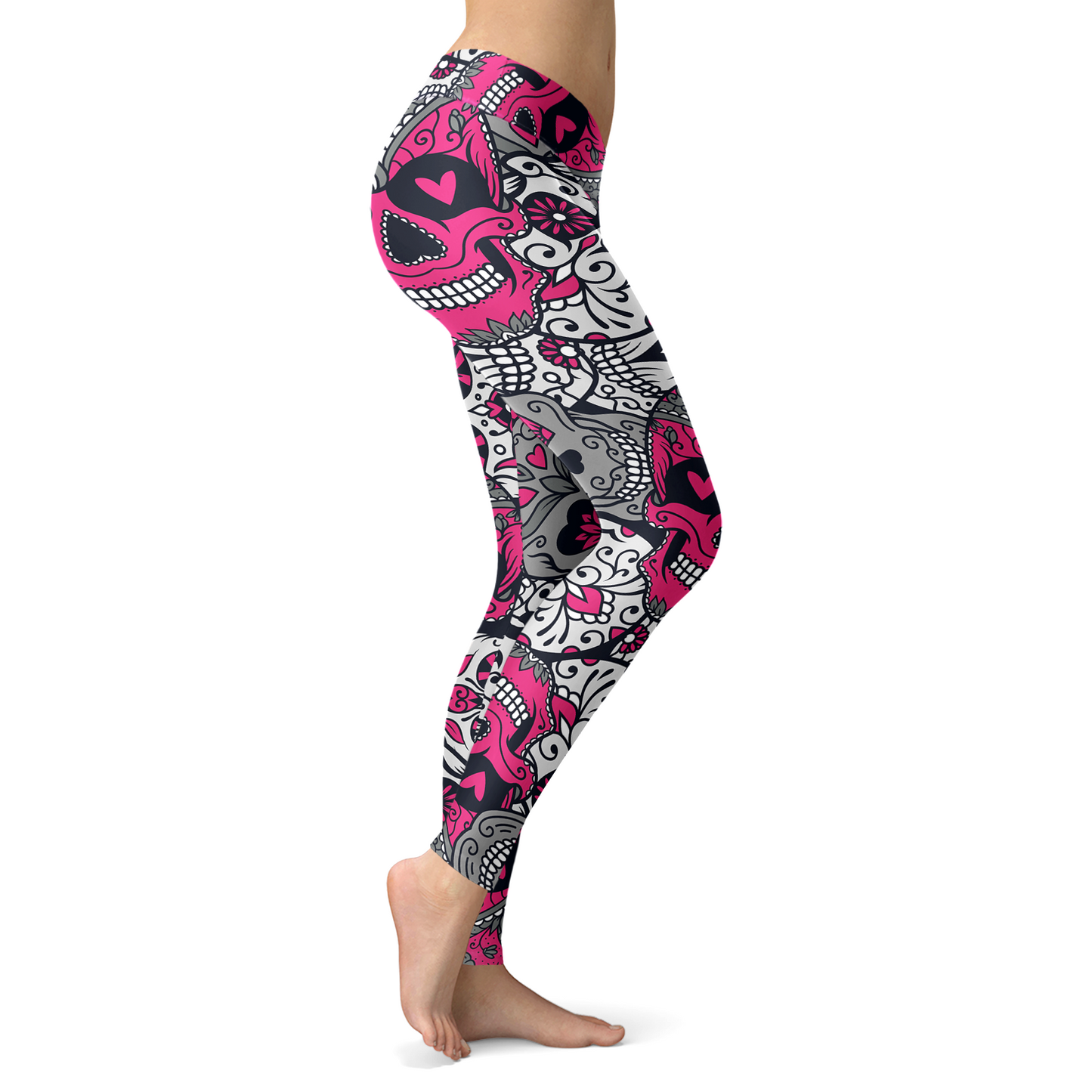 Pink and White Sugar Skull Leggings