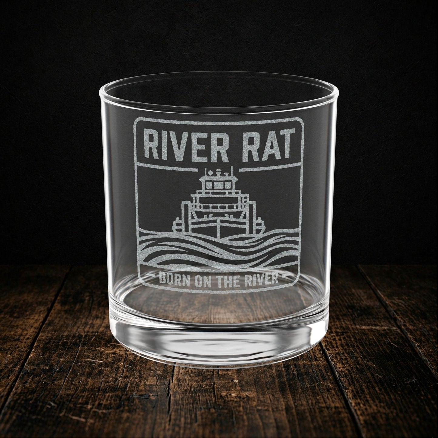 River Rat Born on the River Whiskey Glass - Engraved Towboat Rocks Glass - Towboater Gift