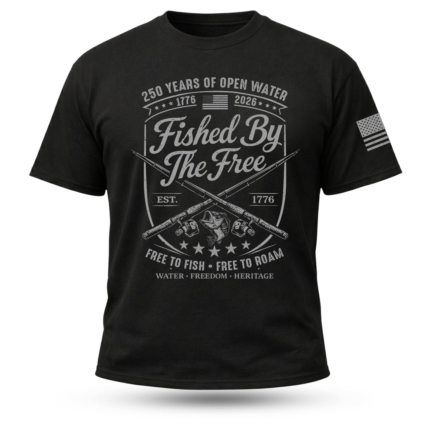 Fished By The Free T-Shirt | 250 Years Open Water | Patriotic Fishing Tee