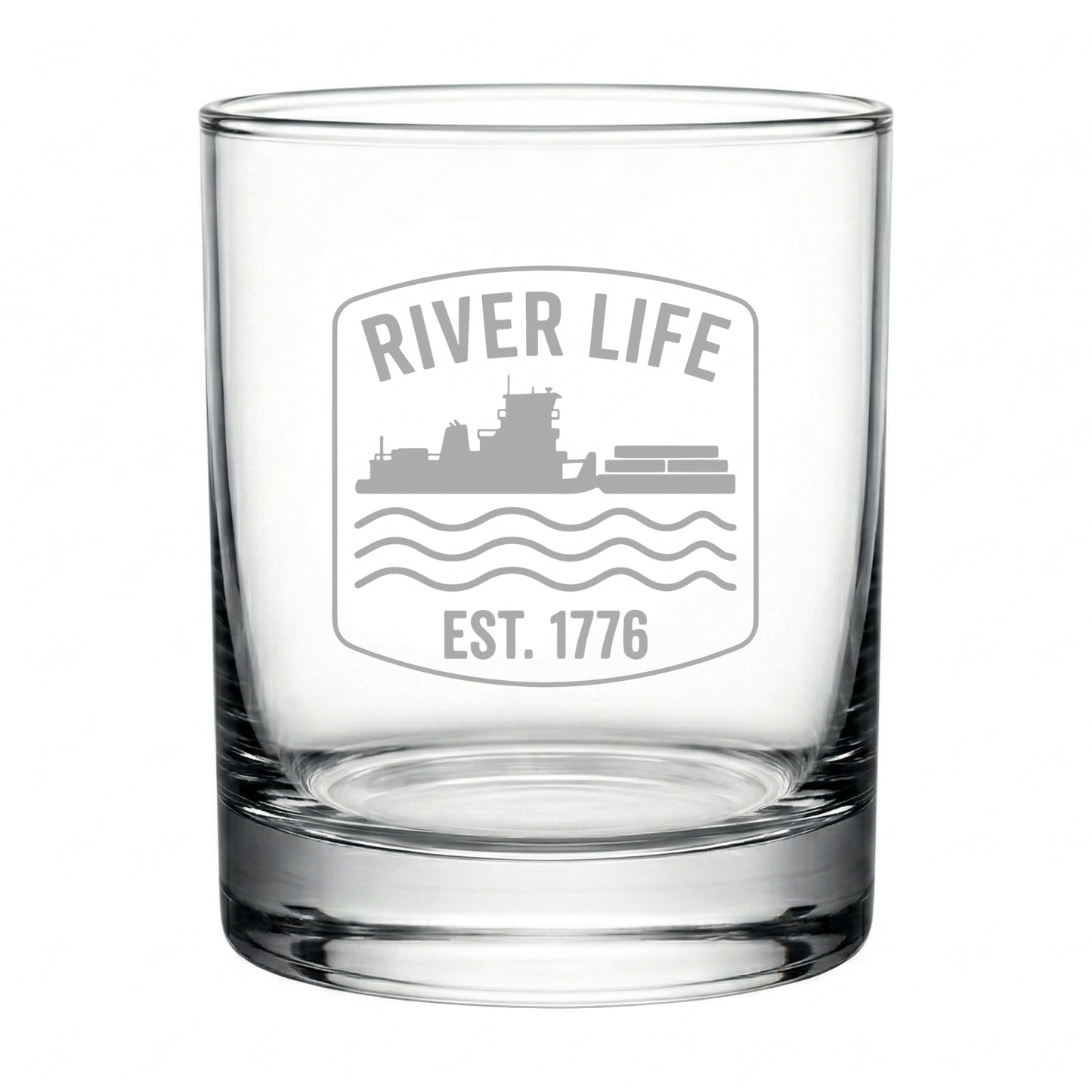 River Life Est. 1776 Whiskey Glass - Engraved Towboat Rocks Glass - Towboater Gift