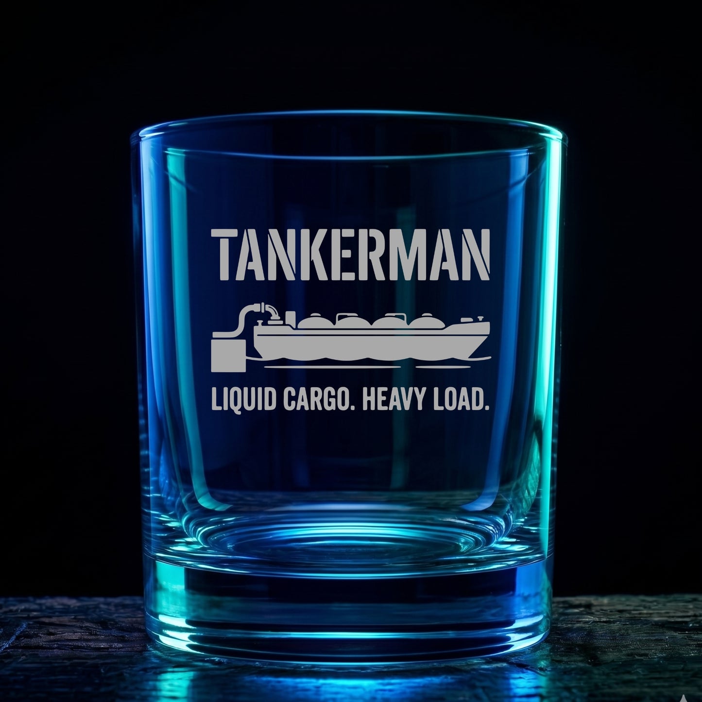 Tankerman Whiskey Glass - Liquid Cargo Heavy Load Engraved Rocks Glass - River Worker Gift