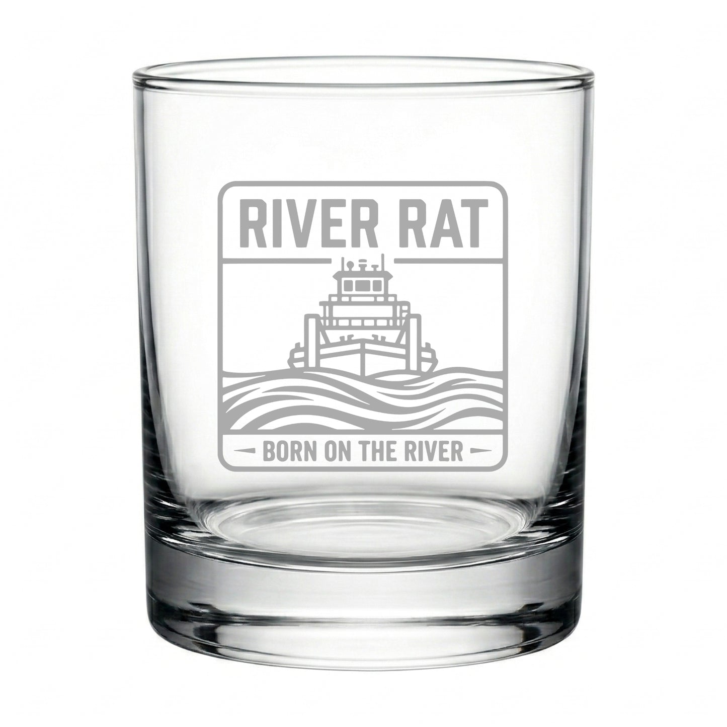 River Rat Born on the River Whiskey Glass - Engraved Towboat Rocks Glass - Towboater Gift