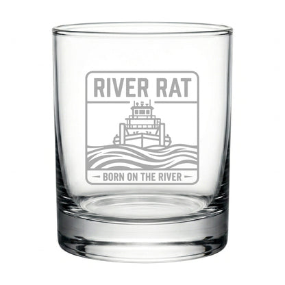 River Rat Born on the River Whiskey Glass - Engraved Towboat Rocks Glass - Towboater Gift