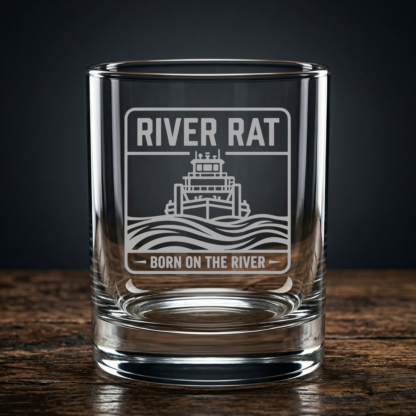 River Rat Born on the River Whiskey Glass - Engraved Towboat Rocks Glass - Towboater Gift