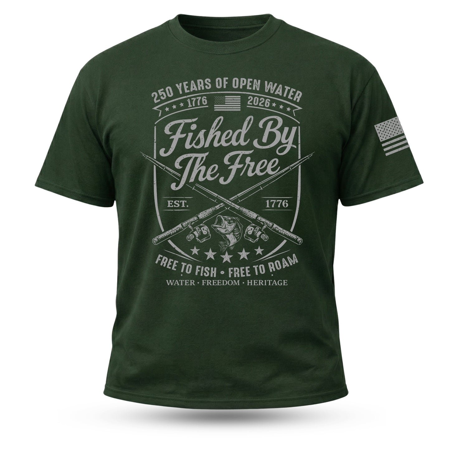 Fished By The Free T-Shirt | 250 Years Open Water | Patriotic Fishing Tee