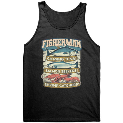 Chasing Tuna, Salmon Seekers, Shrimp Catchers - Fisherman Trout Tank Top