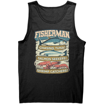 Chasing Tuna, Salmon Seekers, Shrimp Catchers - Fisherman Trout Tank Top