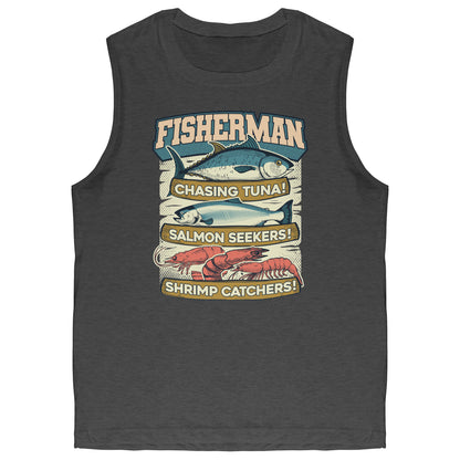 Chasing Tuna, Salmon Seekers, Shrimp Catchers - Fisherman Trout Tank Top