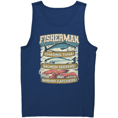 Chasing Tuna, Salmon Seekers, Shrimp Catchers - Fisherman Trout Tank Top