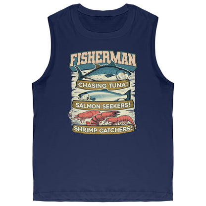 Chasing Tuna, Salmon Seekers, Shrimp Catchers - Fisherman Trout Tank Top