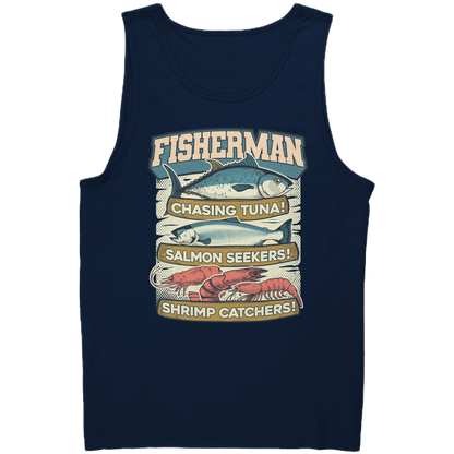 Chasing Tuna, Salmon Seekers, Shrimp Catchers - Fisherman Trout Tank Top