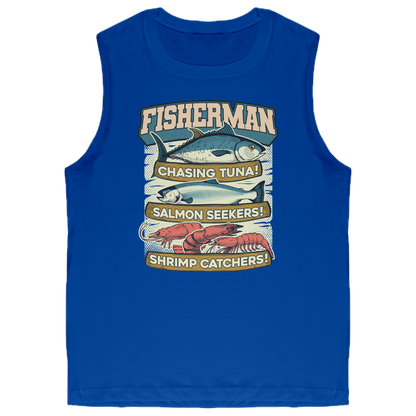 Chasing Tuna, Salmon Seekers, Shrimp Catchers - Fisherman Trout Tank Top