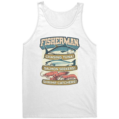 Chasing Tuna, Salmon Seekers, Shrimp Catchers - Fisherman Trout Tank Top