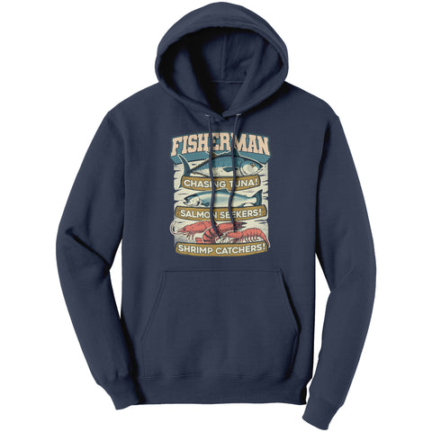 Chasing Tuna, Salmon Seekers, Shrimp Catchers - Fisherman Trout T-Shirt