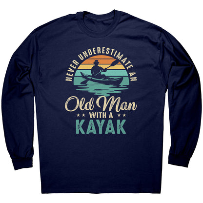 Never Underestimate An Old Man With A Kayak - Vintage Retro Kayak T-Shirt