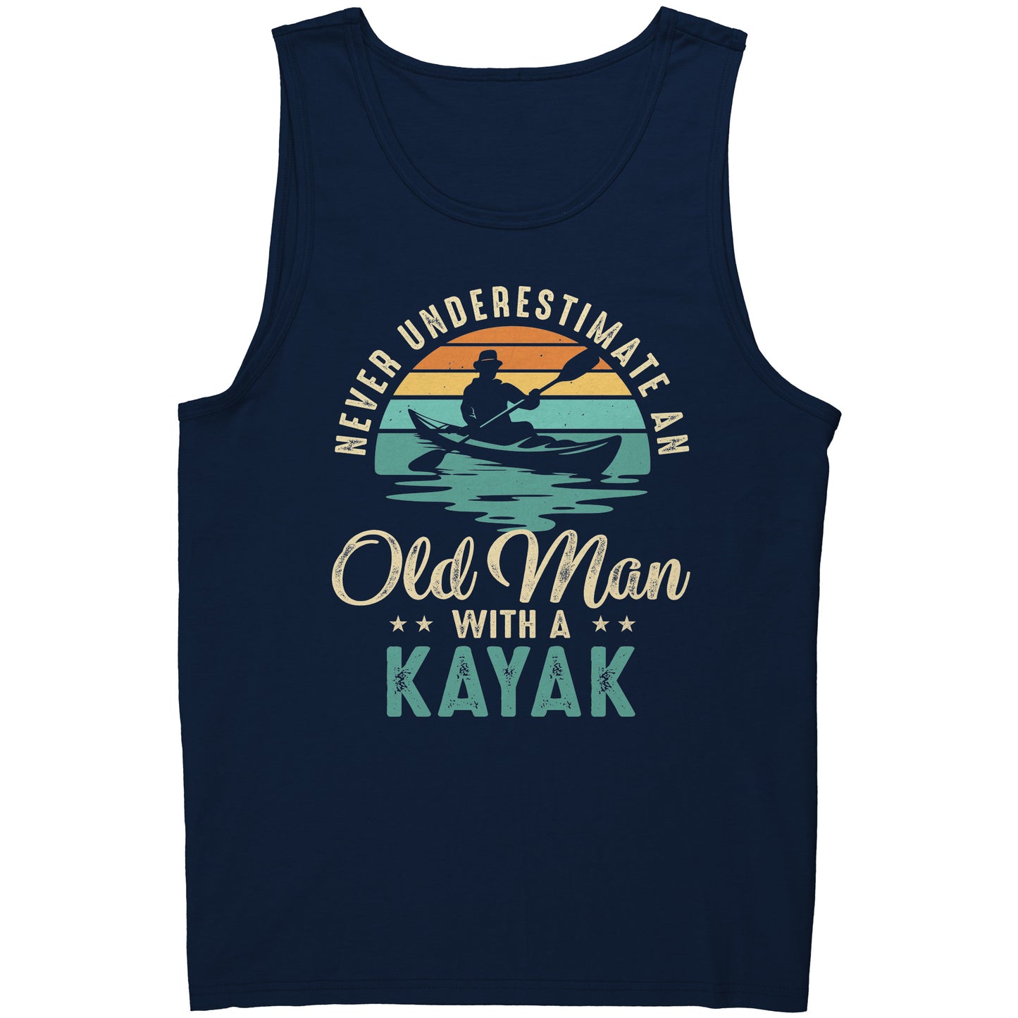 Never Underestimate An Old Man With A Kayak - Vintage Retro Kayak Tank Top