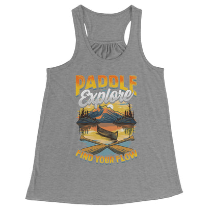 Paddle Explore Find Your Flow - Canoeing Paddling Sunset Mountain Graphics Tank Top