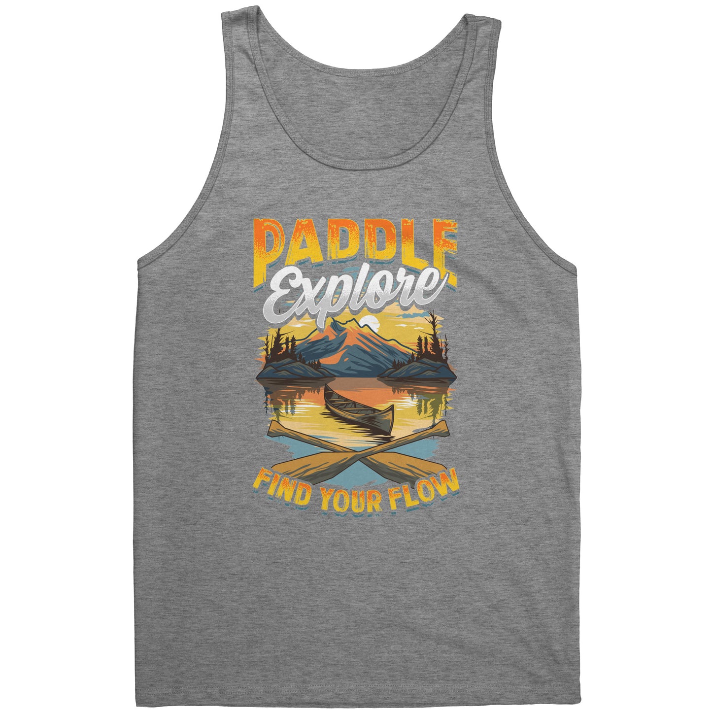 Paddle Explore Find Your Flow - Canoeing Paddling Sunset Mountain Graphics Tank Top