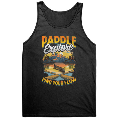 Paddle Explore Find Your Flow - Canoeing Paddling Sunset Mountain Graphics Tank Top