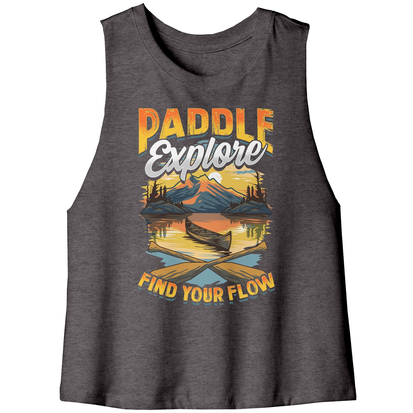 Paddle Explore Find Your Flow - Canoeing Paddling Sunset Mountain Graphics Tank Top