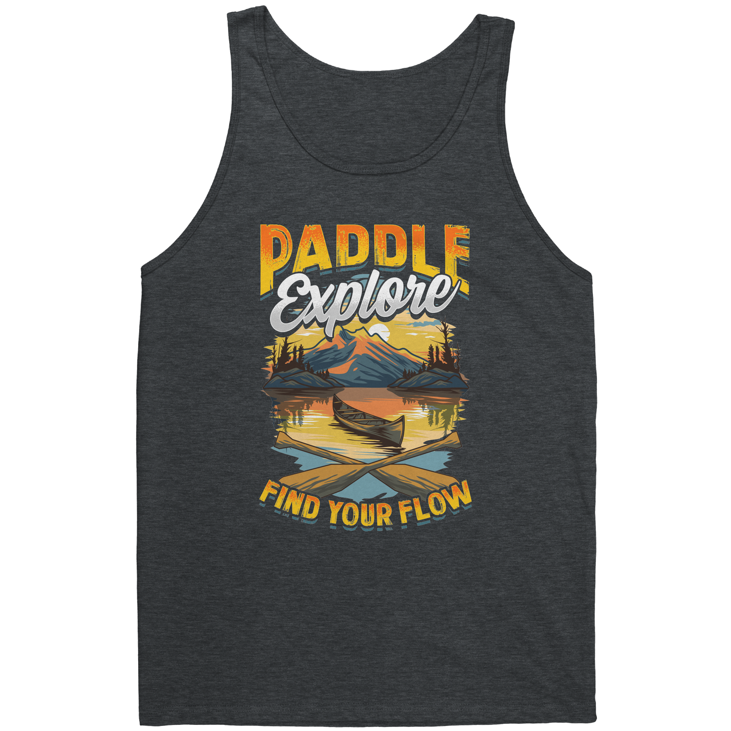 Paddle Explore Find Your Flow - Canoeing Paddling Sunset Mountain Graphics Tank Top