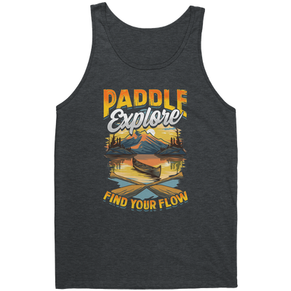 Paddle Explore Find Your Flow - Canoeing Paddling Sunset Mountain Graphics Tank Top