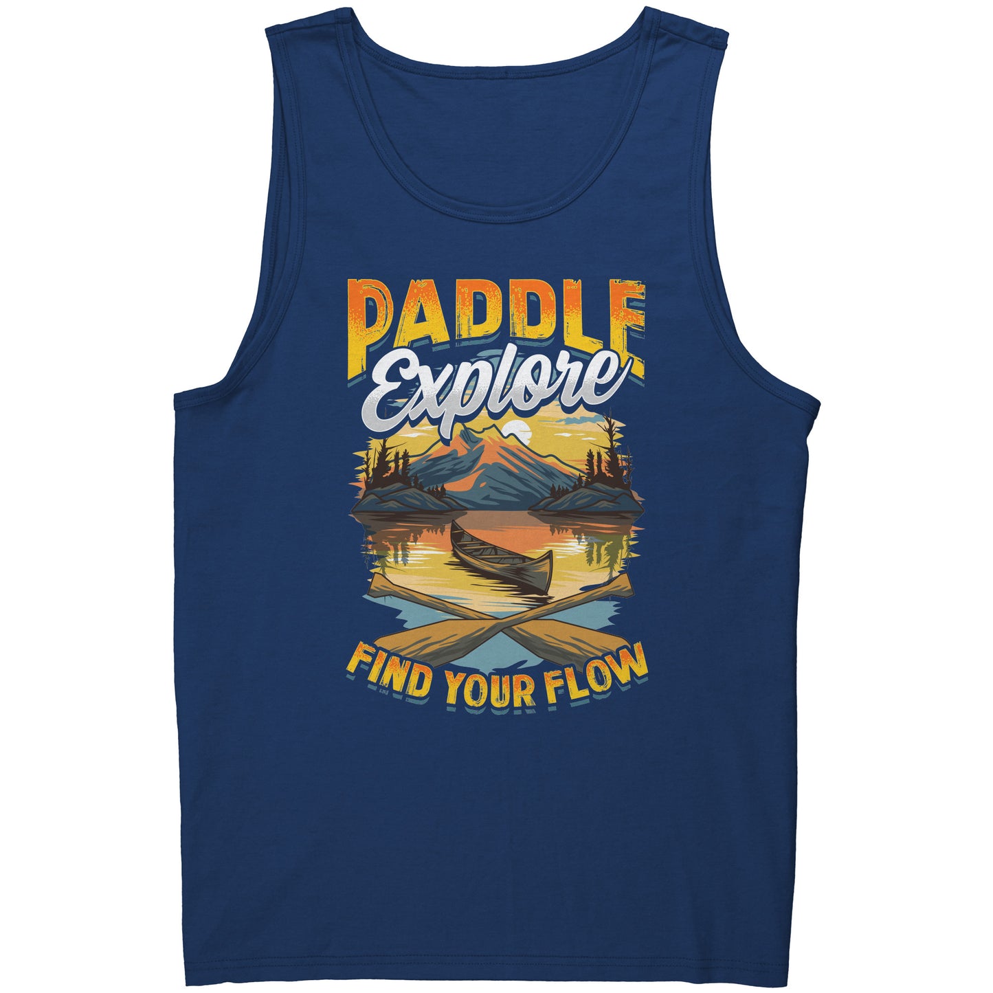 Paddle Explore Find Your Flow - Canoeing Paddling Sunset Mountain Graphics Tank Top