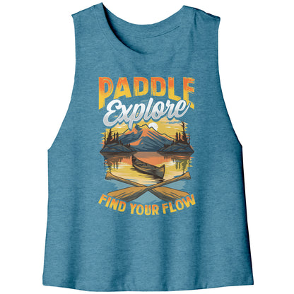 Paddle Explore Find Your Flow - Canoeing Paddling Sunset Mountain Graphics Tank Top