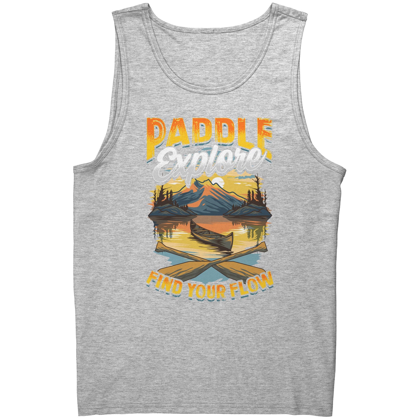 Paddle Explore Find Your Flow - Canoeing Paddling Sunset Mountain Graphics Tank Top