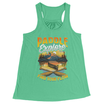 Paddle Explore Find Your Flow - Canoeing Paddling Sunset Mountain Graphics Tank Top