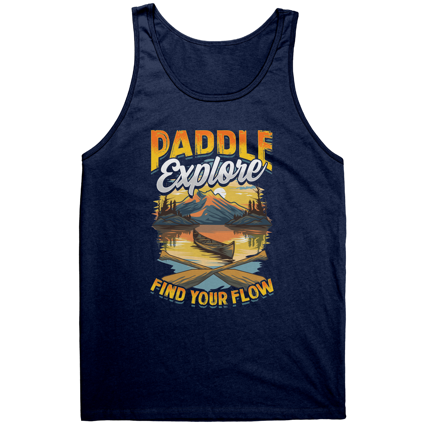 Paddle Explore Find Your Flow - Canoeing Paddling Sunset Mountain Graphics Tank Top