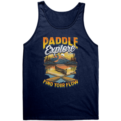 Paddle Explore Find Your Flow - Canoeing Paddling Sunset Mountain Graphics Tank Top