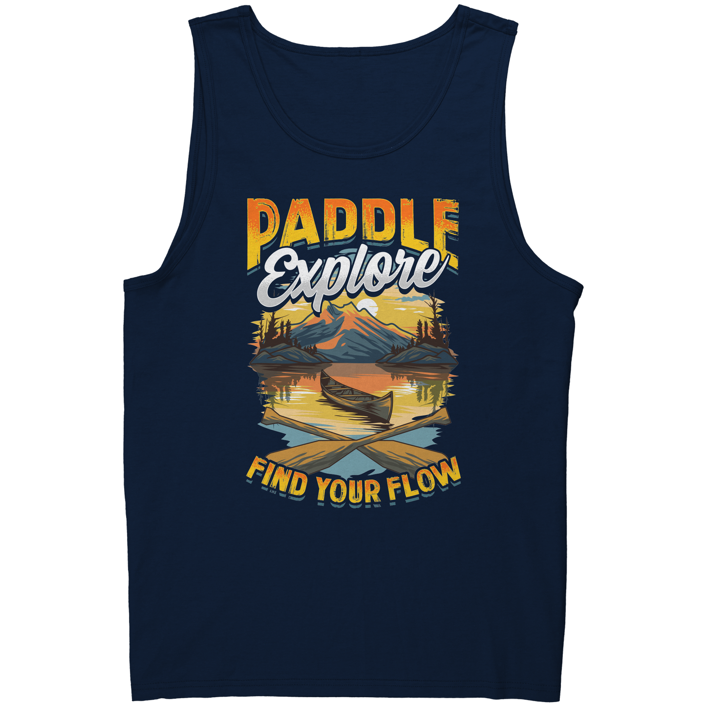 Paddle Explore Find Your Flow - Canoeing Paddling Sunset Mountain Graphics Tank Top