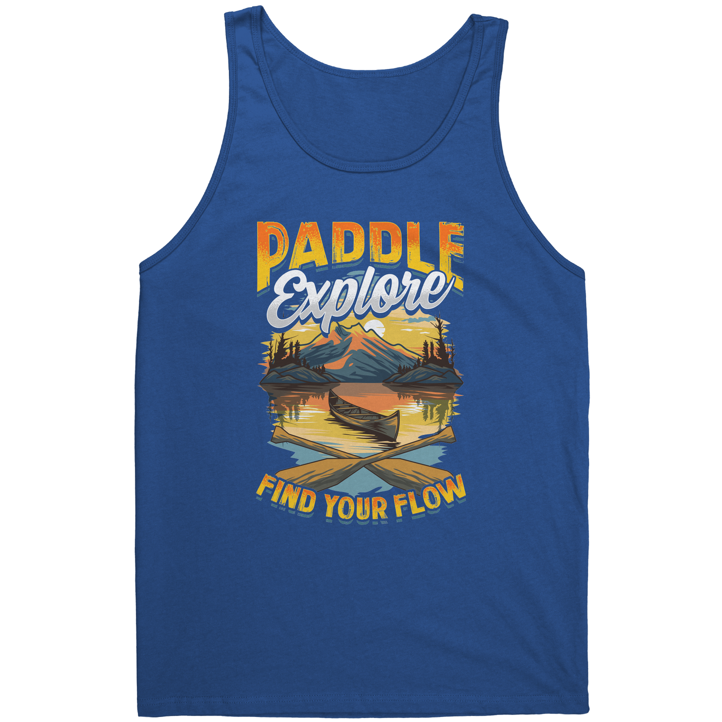 Paddle Explore Find Your Flow - Canoeing Paddling Sunset Mountain Graphics Tank Top