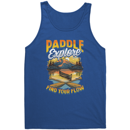 Paddle Explore Find Your Flow - Canoeing Paddling Sunset Mountain Graphics Tank Top