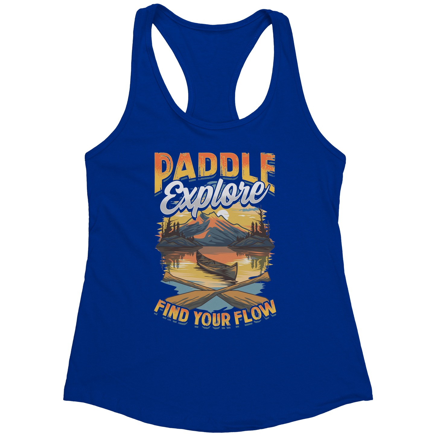 Paddle Explore Find Your Flow - Canoeing Paddling Sunset Mountain Graphics Tank Top