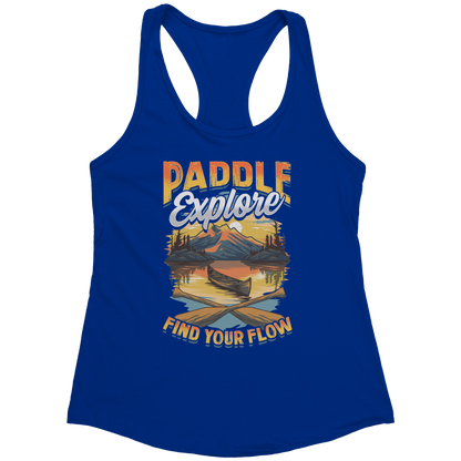 Paddle Explore Find Your Flow - Canoeing Paddling Sunset Mountain Graphics Tank Top