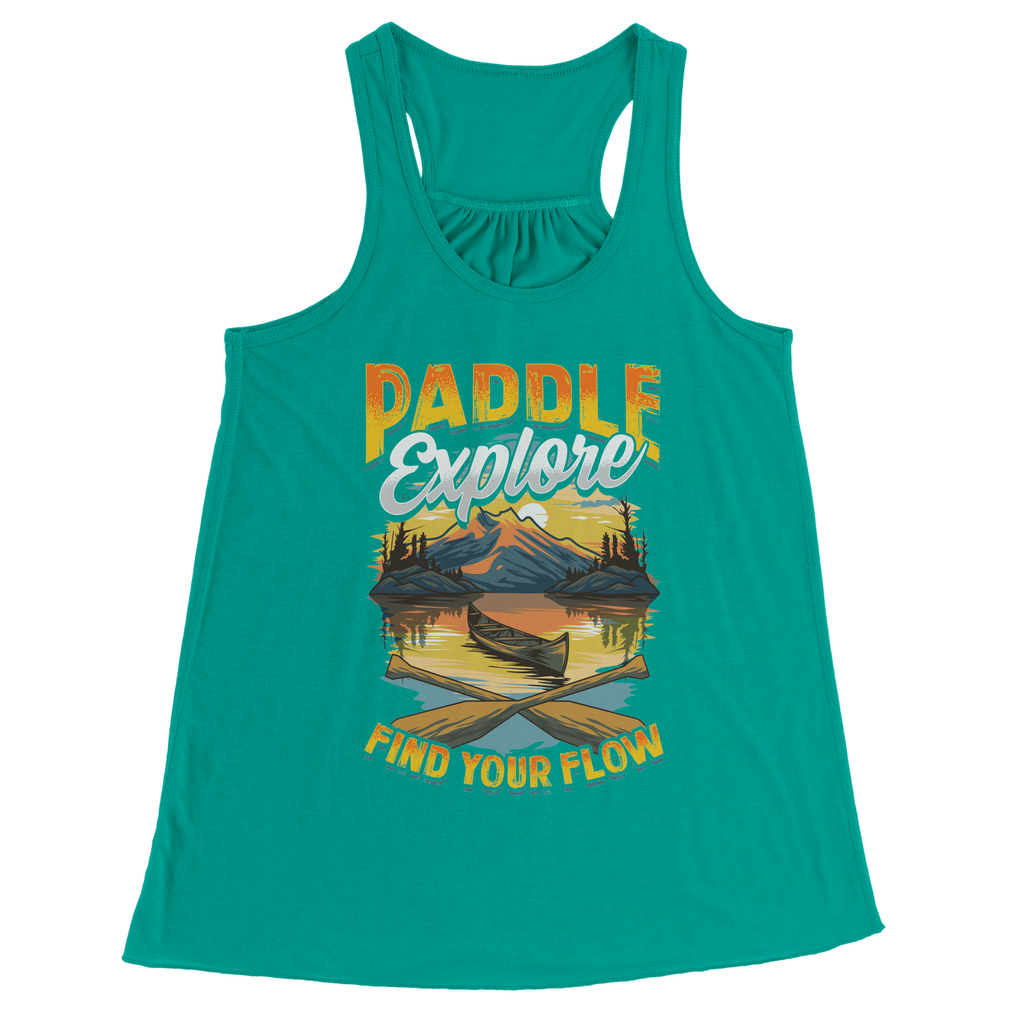 Paddle Explore Find Your Flow - Canoeing Paddling Sunset Mountain Graphics Tank Top