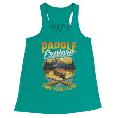 Paddle Explore Find Your Flow - Canoeing Paddling Sunset Mountain Graphics Tank Top