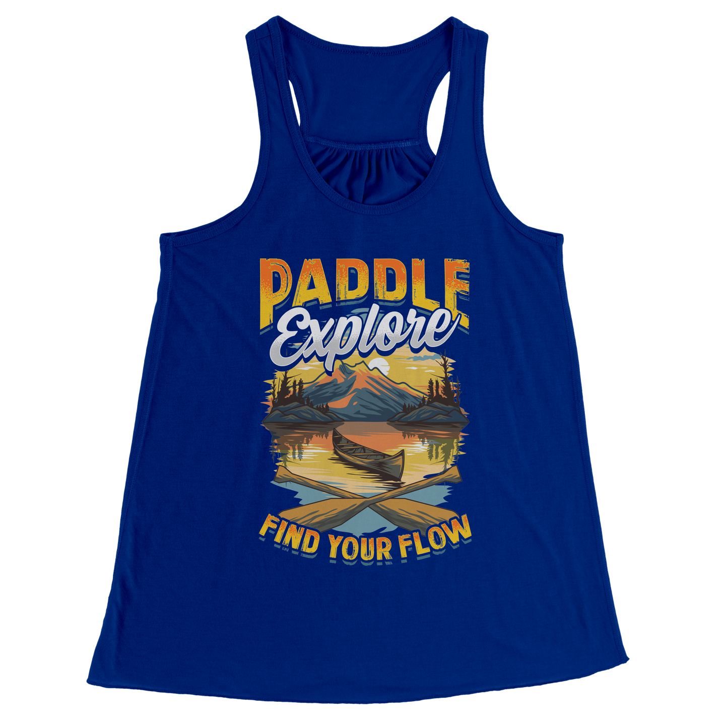 Paddle Explore Find Your Flow - Canoeing Paddling Sunset Mountain Graphics Tank Top