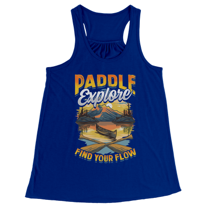 Paddle Explore Find Your Flow - Canoeing Paddling Sunset Mountain Graphics Tank Top