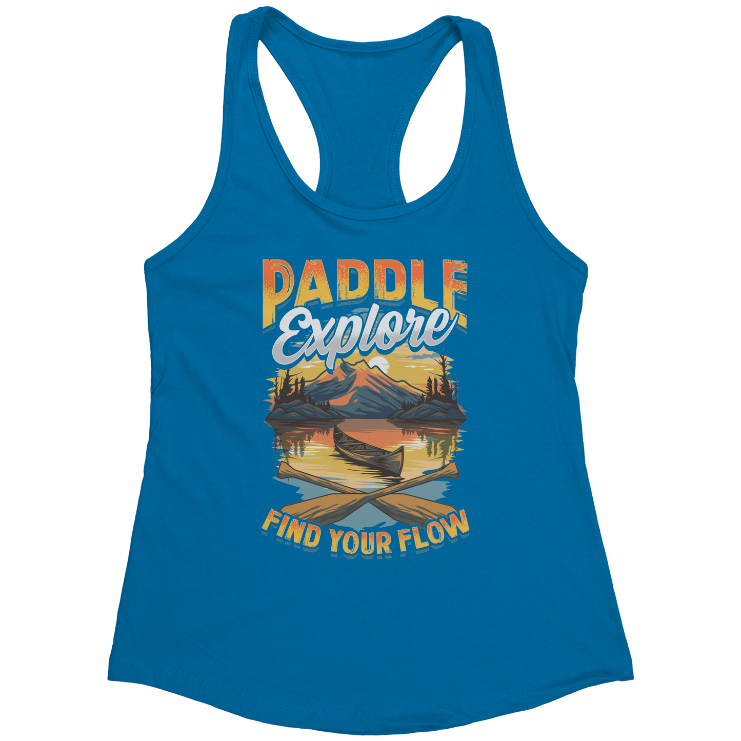 Paddle Explore Find Your Flow - Canoeing Paddling Sunset Mountain Graphics Tank Top