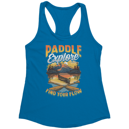 Paddle Explore Find Your Flow - Canoeing Paddling Sunset Mountain Graphics Tank Top